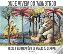 Capa do livro "Onde vivem os monstros", de Maurice Sendak, com ilustração de um boi sentado embaixo de uma árvore, à margem está um barco a navegar.