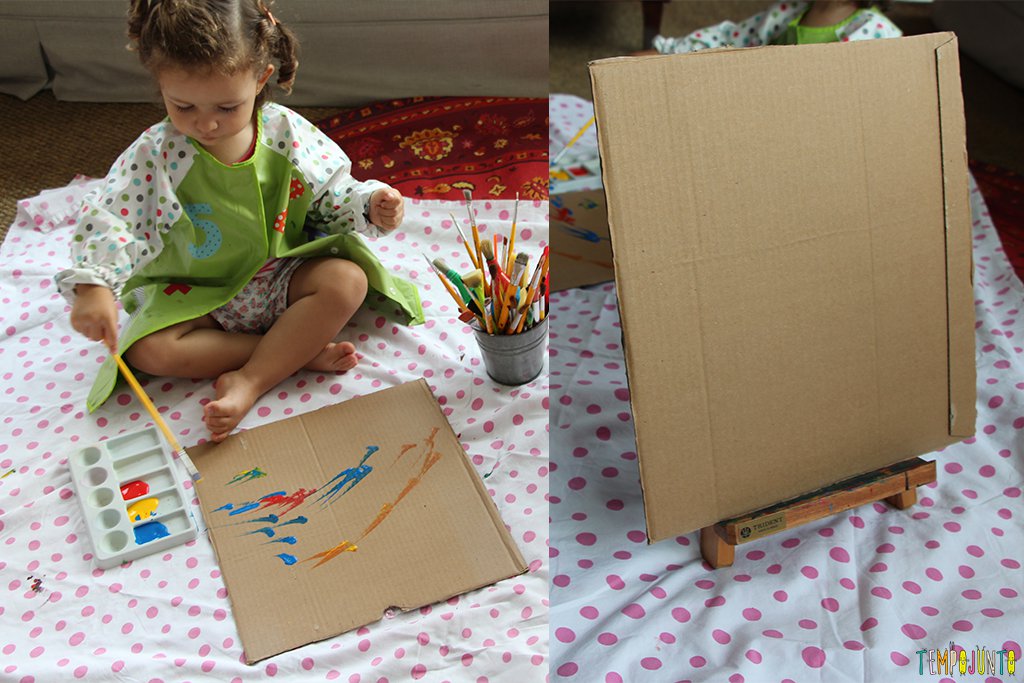 Use uma tela de papelão e deixe as crianças com vários instrumentos de pintura.
