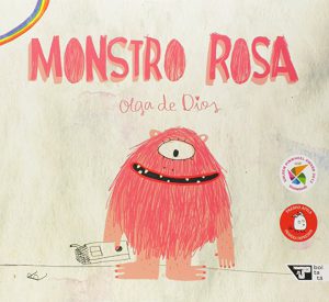 Capa do livro "Monstro Rosa" traz um monstrengo cor-de-rosa sorridente, gordo e de um olho só
