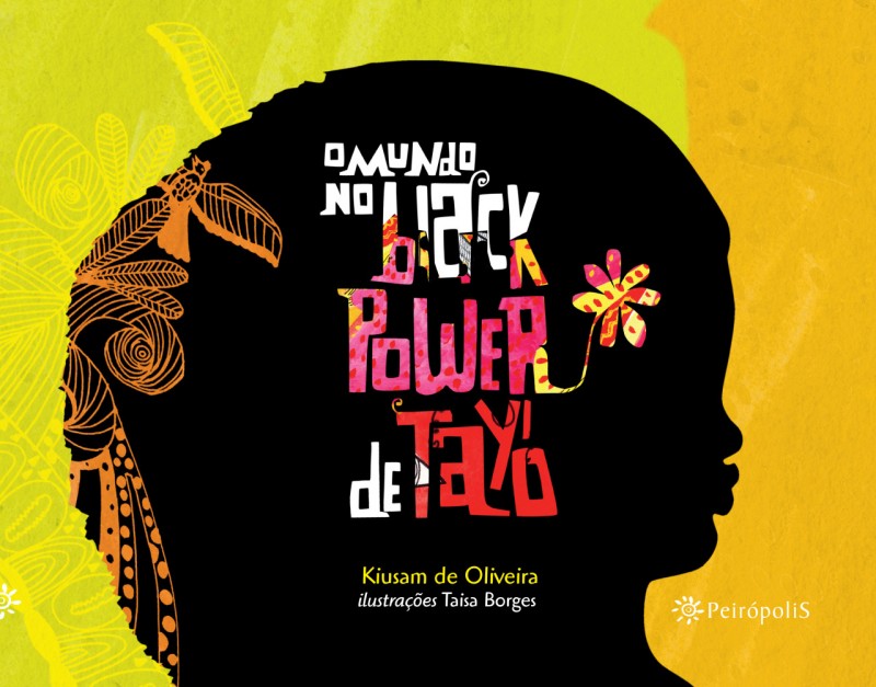 Capa do livro "No black power de Tayó", de Kiusam de Oliveira, com ilustração da silhueta de uma mulher de lado, com o título do livro em seu interior.