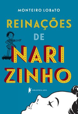Capa do livro "Reinações de Narizinho", de Monteiro Lobato, com ilustração do rosto de uma menina de lado.