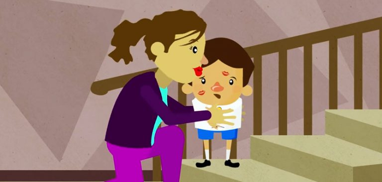 Vídeo abuso sexual infantil: ilustração de uma mulher beijando uma criança, que parece com medo.
