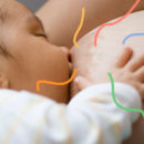 Bebê mamando no peito em foto tirada em close-up
