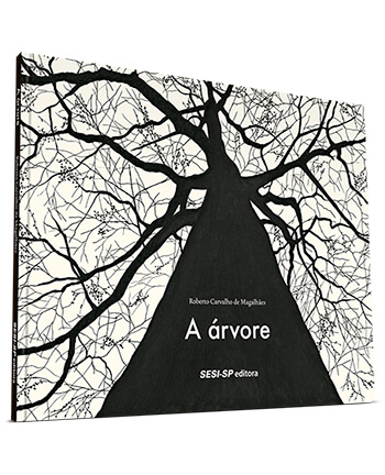 Capa do livro "A árvore", de Roberto Carvalho de Magalhães: Uma árvore espalha seu tronco preto e galhos secos por toda a capa
