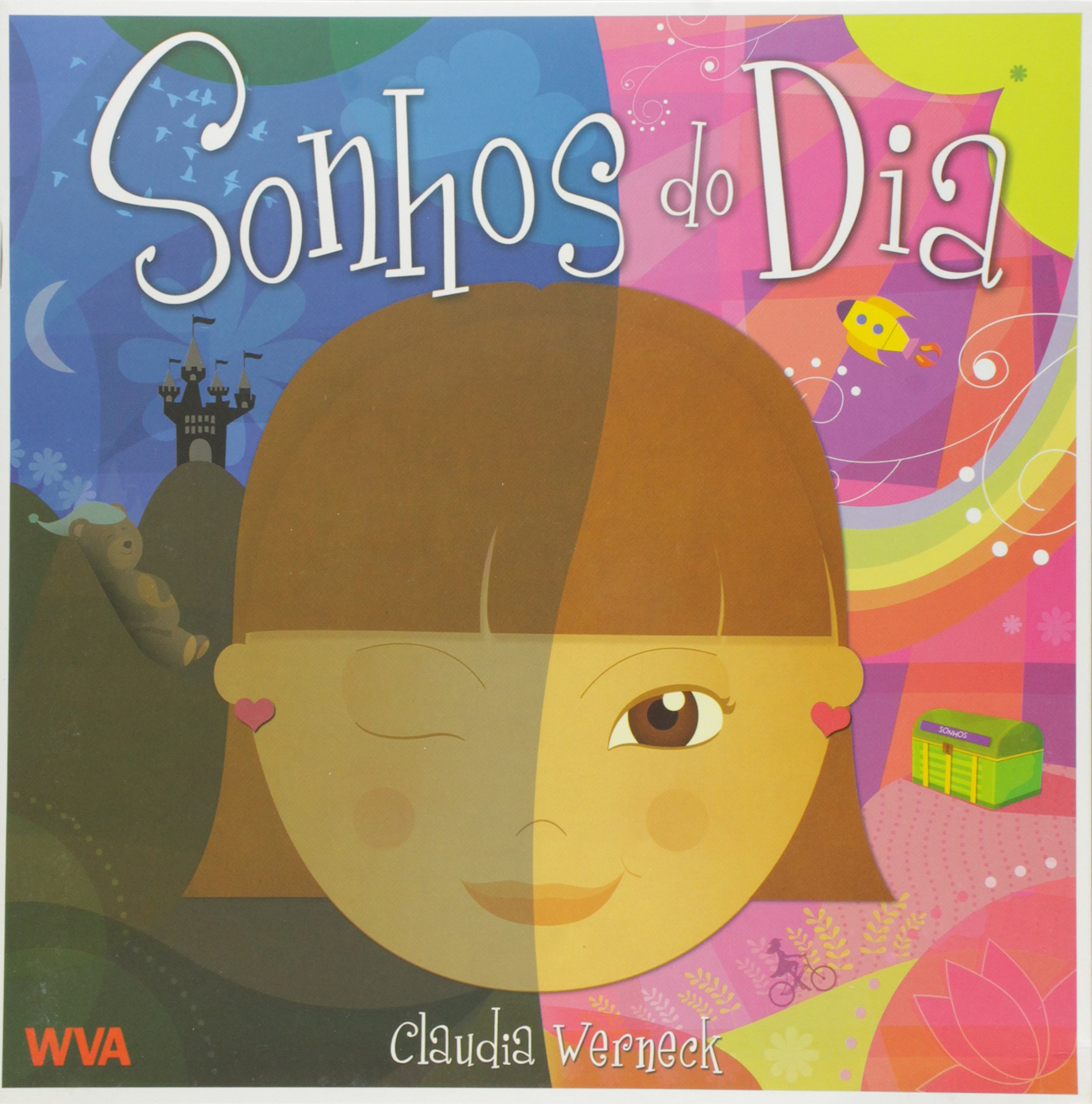 Capa do livro "Sonhos do dia", de Claudia Werneck. A imagem mostra uma menina de pele bronzeada e cabelos lisos, em um fundo dividido nas cores azul e rosa.