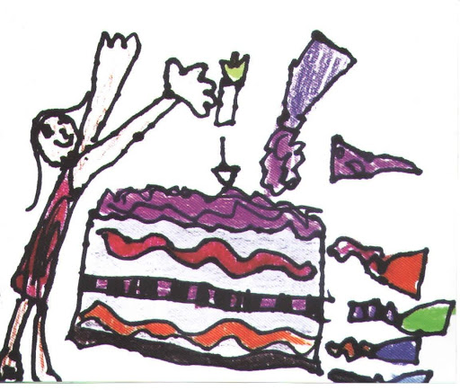 Ilustração de uma criança colocando uma vela em um bolo