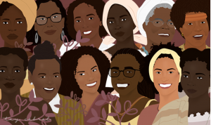 Ilustração de vários rostos de mulheres negras