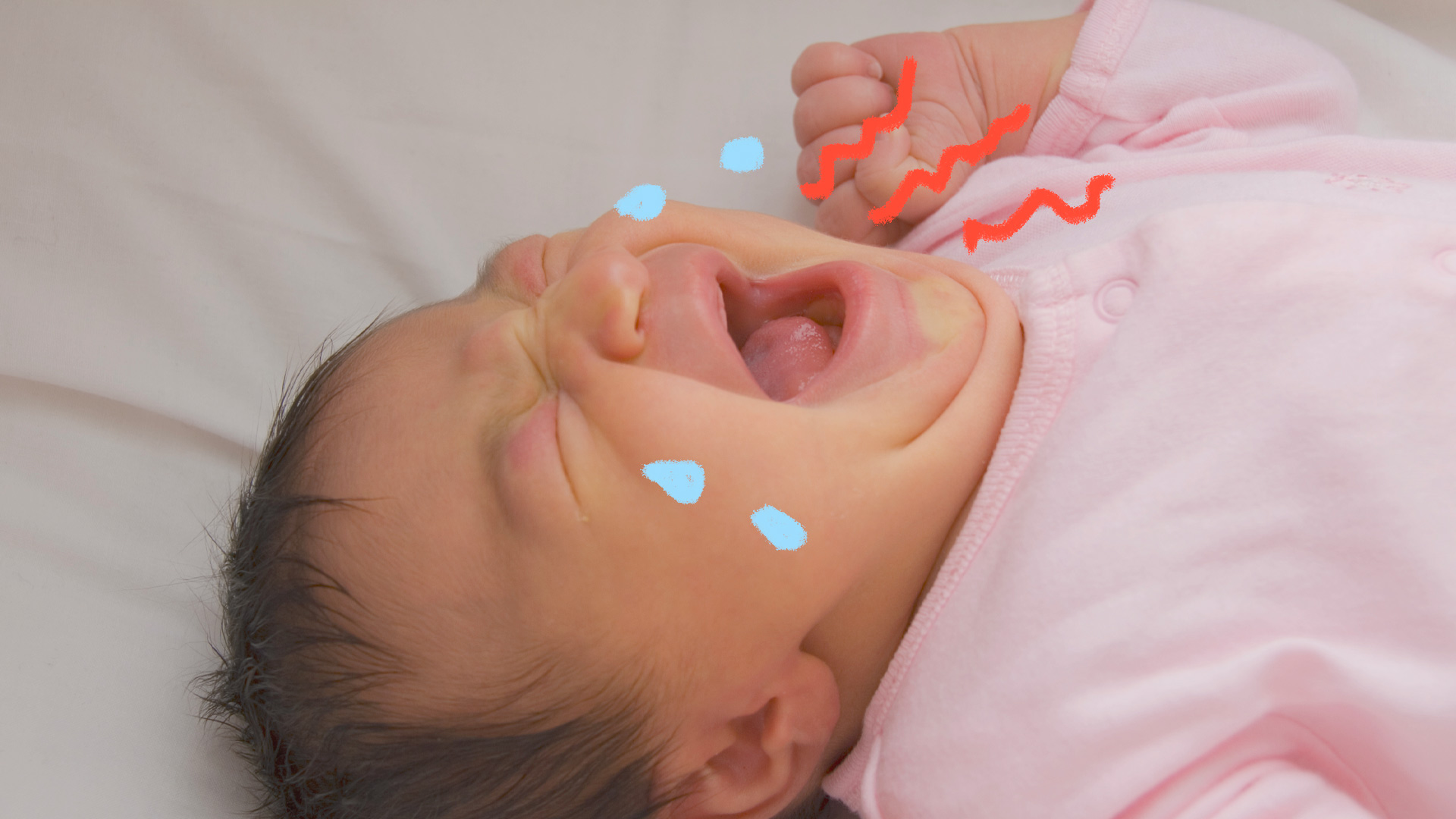 Cólicas dos bebês: um bebê chorando de maneira muito forte