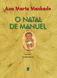 Capa do livro “O Natal de Manuel”, de Ana Maria Machado: em um fundo amarelo, um bebê negro repousa na manjedoura