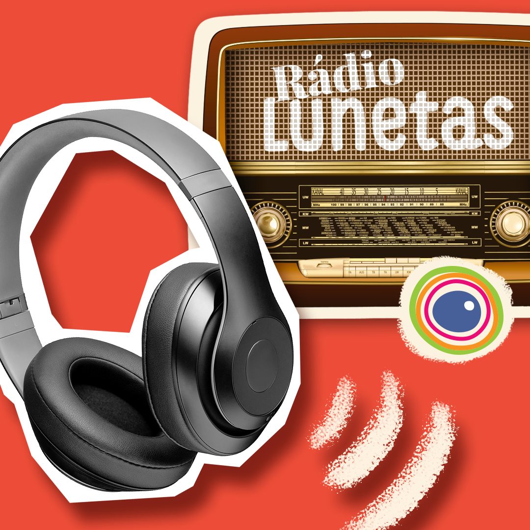 Logo da rádio Lunetas com um fone de ouvido