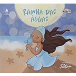 Na foto, capa do livro "Rainha das águas", de Maurício Pestana. A capa mostra uma representação de Iemanjá sentada em uma pedra na praia.