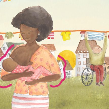 Ilustração de uma mulher negra amamentando seu filho.