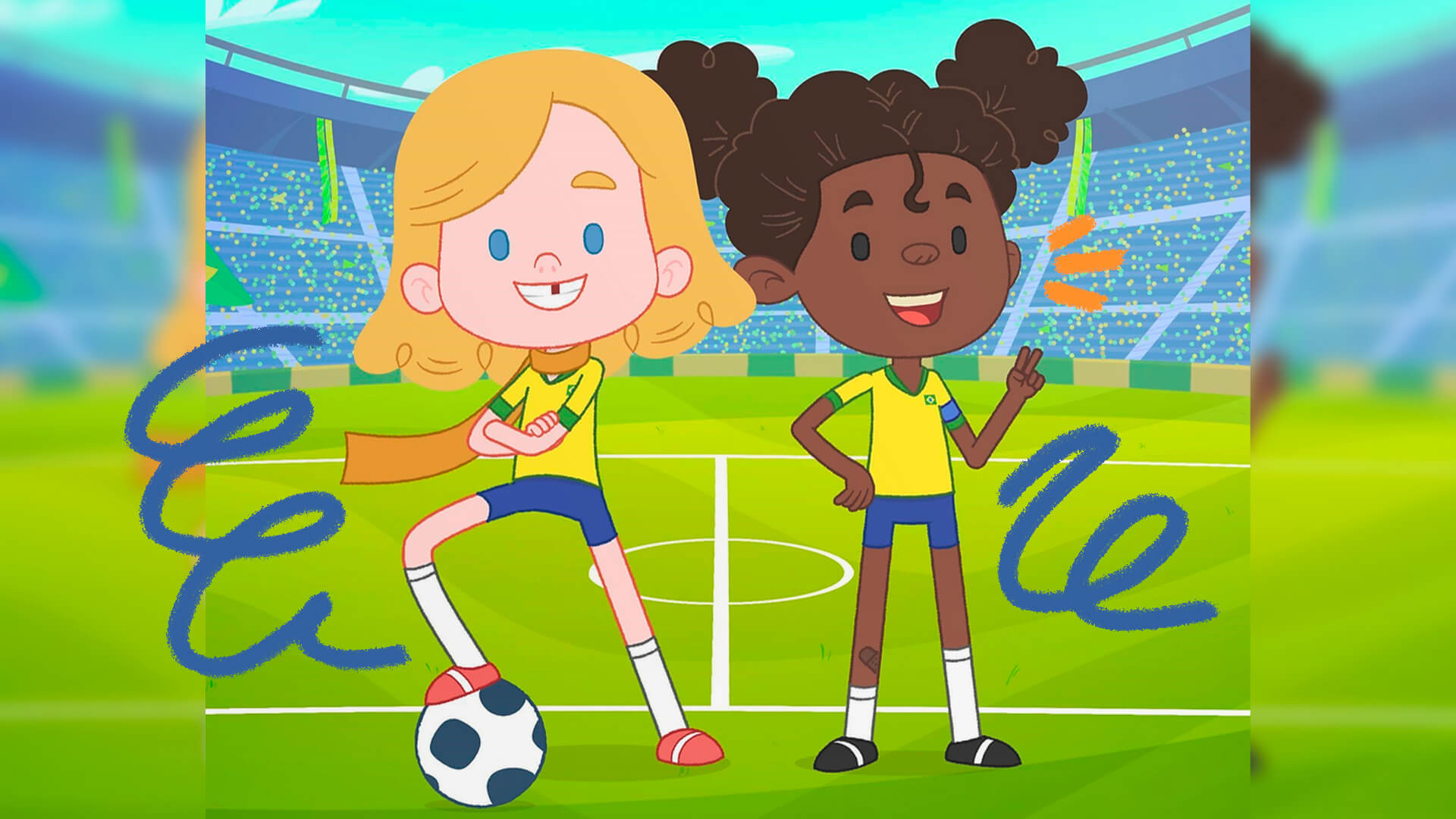 Meninas no futebol: cena do episódio “As meninas da seleção” da Turma da Bola.