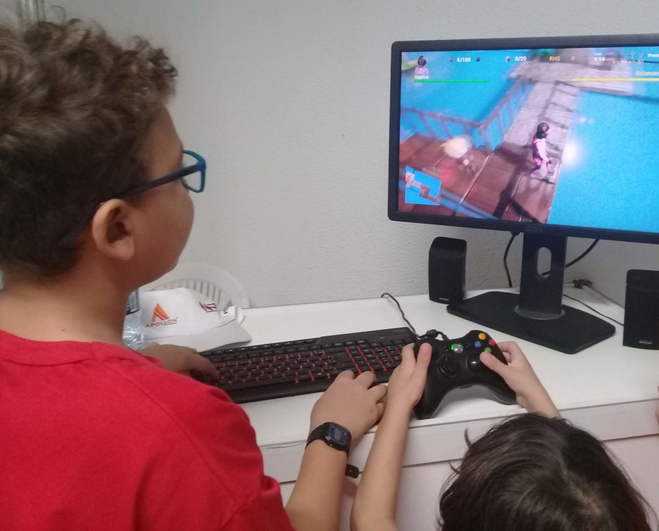 Crianças jogando jogo no computador.