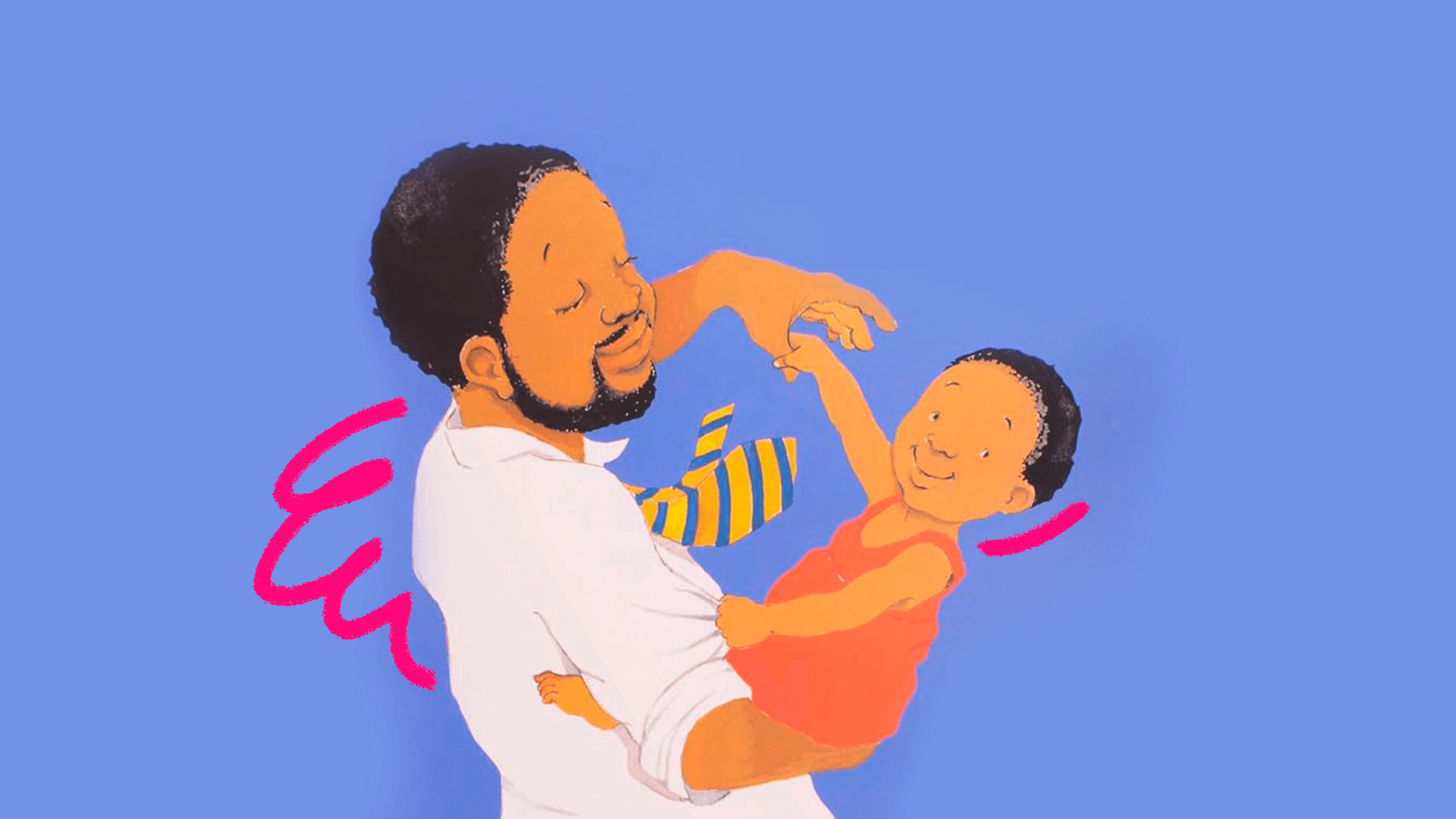 Capa do livro "Tanto, tanto" ilustra matéria com uma lista de livros-abraço. Num fundo azul, um homem negro brinca com um bebê em seu colo.