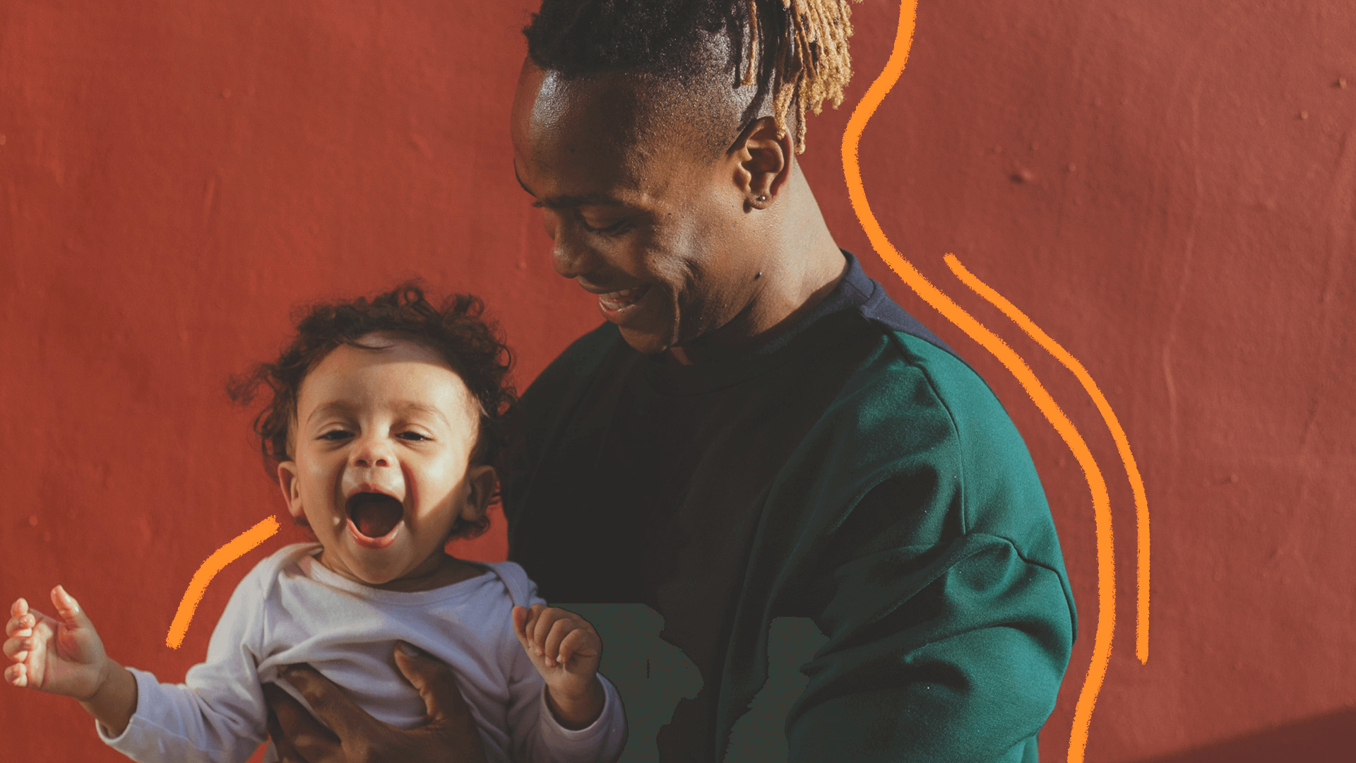 Um homem negro usando moletom verde escuro segura um bebê no colo, que usa roupa branca. O texto é sobre os 10 anos da Lei Menino Bernardo e como educar sem violência.