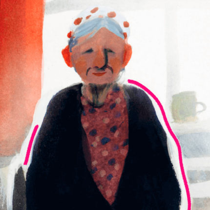 imagem de capa para matéria com lista de livros sobre avós mostra a ilustração de uma avó branca, de cabelos brancos, feita em aquarela