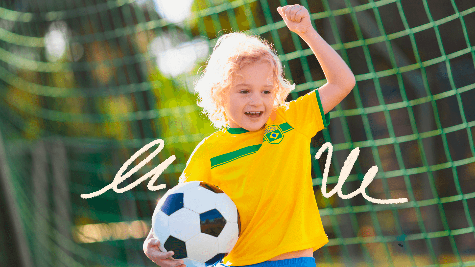 Imagem de capa para matéria sobre o ufanismo nos esportes mostra uma criança branca, vestida de camisa da seleção brasileira segurando uma bola e vibrando