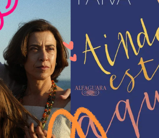 Imagem mostra capa de livro e cena do filme 'Ainda estou aqui'.