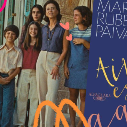 Imagem mostra capa de livro e cena do filme 'Ainda estou aqui'.