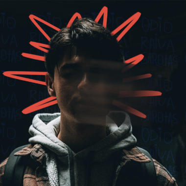 A foto que ilustra a matéria sobre ódio contra as meninas traz um adolescente com o rosto borrado por efeitos visuais num fundo preto. Ele tem cabelo preto e usa moletom com capuz.