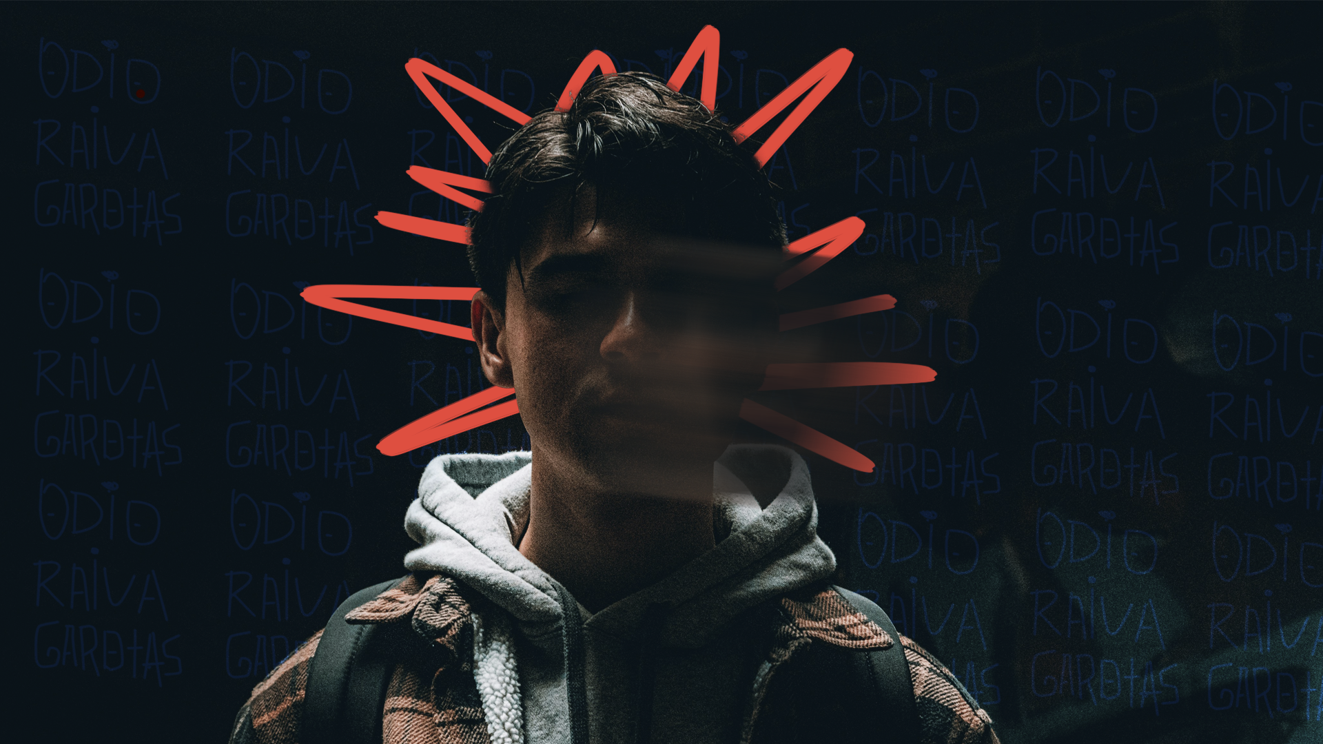 A foto que ilustra a matéria sobre ódio contra as meninas traz um adolescente com o rosto borrado por efeitos visuais num fundo preto. Ele tem cabelo preto e usa moletom com capuz.